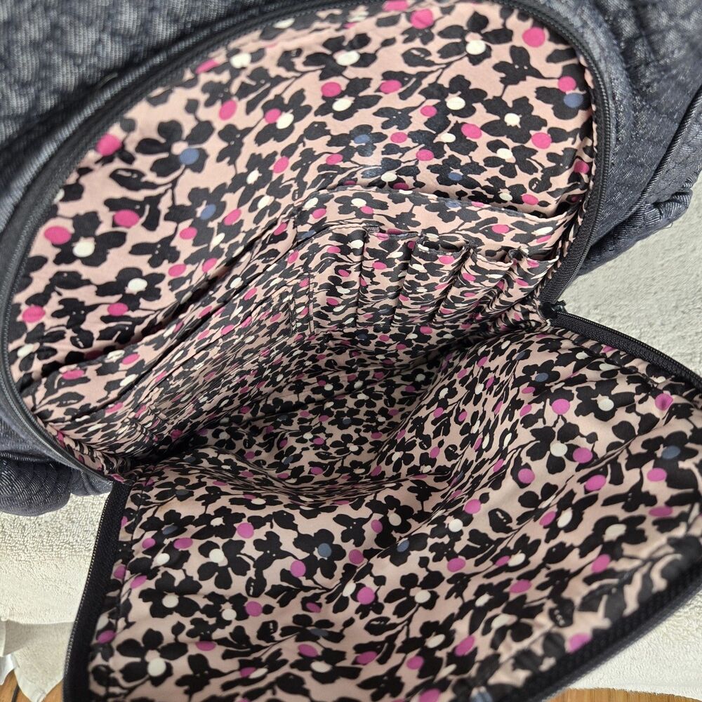 Vera Bradley Iconic Campus Backpack Denim Gray Quilted Laptop School Bag College - Picture 7 of 10